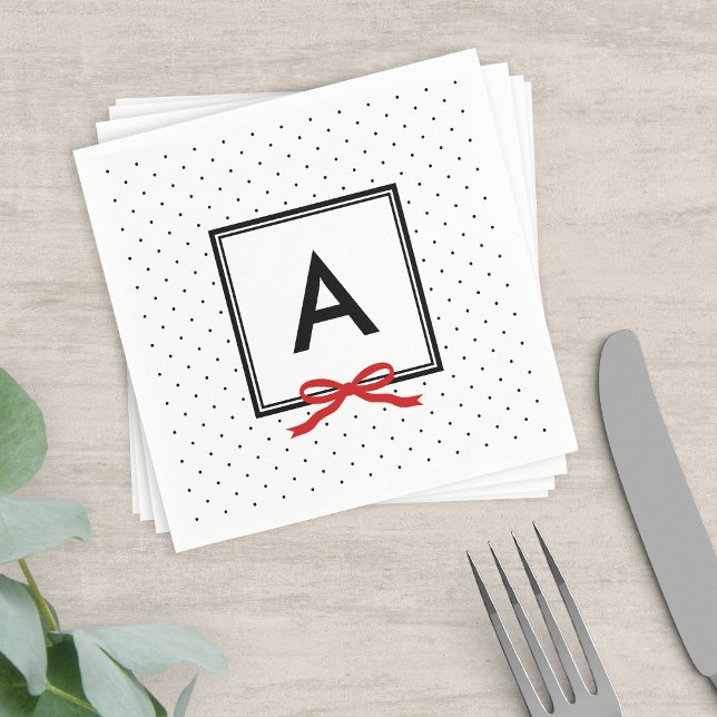 Chic Red Ribbon Polka Dot Pattern Monogram Napkins (Creator Uploaded)