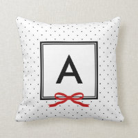 Chic Red Ribbon Polka Dot Pattern Monogram Throw Pillow