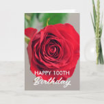 Chic Red Rose 100th Birthday Card<br><div class="desc">A lovely red rose illustration,  adding elegance and charm to a birthday celebration.</div>