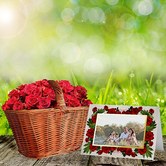 Chic Red Rose and Gold Foil Mothers Day Photo Foil Greeting Card (Creator Uploaded)