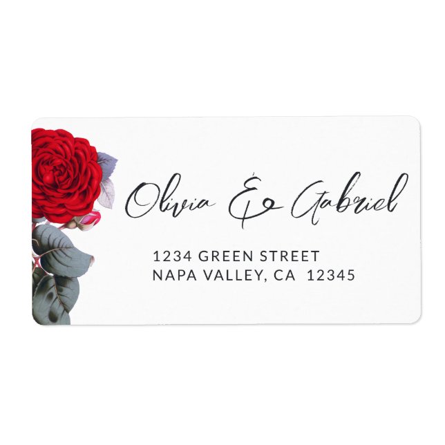 Chic Red rose. Burgundy wedding shipping Label (Front)