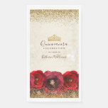 Chic Red Rose Floral Gold Crown Quincea&#241;era Paper Guest Towels