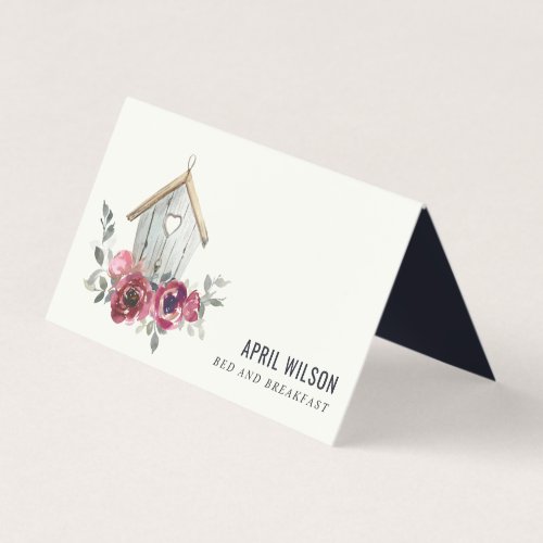 CHIC RED ROSE FLORAL WOOD HOME STAY BED BREAKFAST BUSINESS CARD