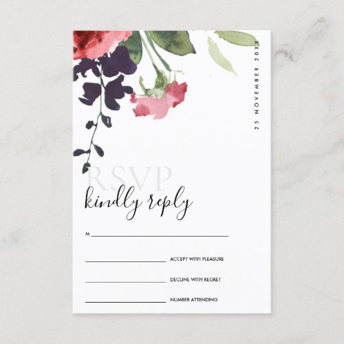 CHIC RED ROSE PEONY FLORAL WATERCOLOR WEDDING RSVP ENCLOSURE CARD