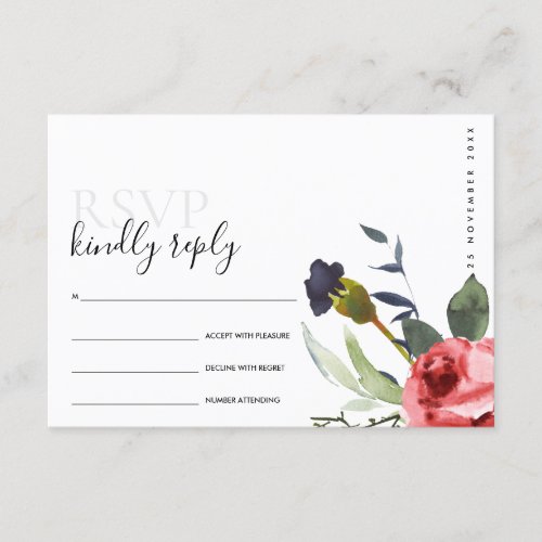 CHIC RED ROSE PEONY FLORAL WATERCOLOR WEDDING RSVP ENCLOSURE CARD