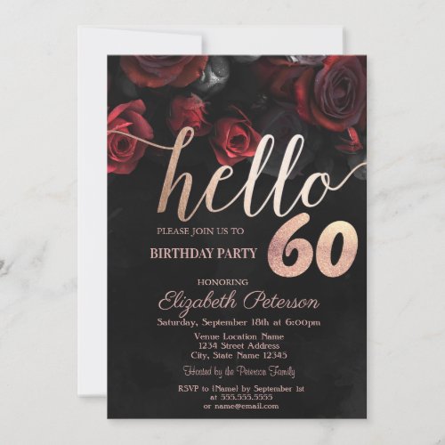 Chic Red Roses Black 60th Birthday Party Invitation