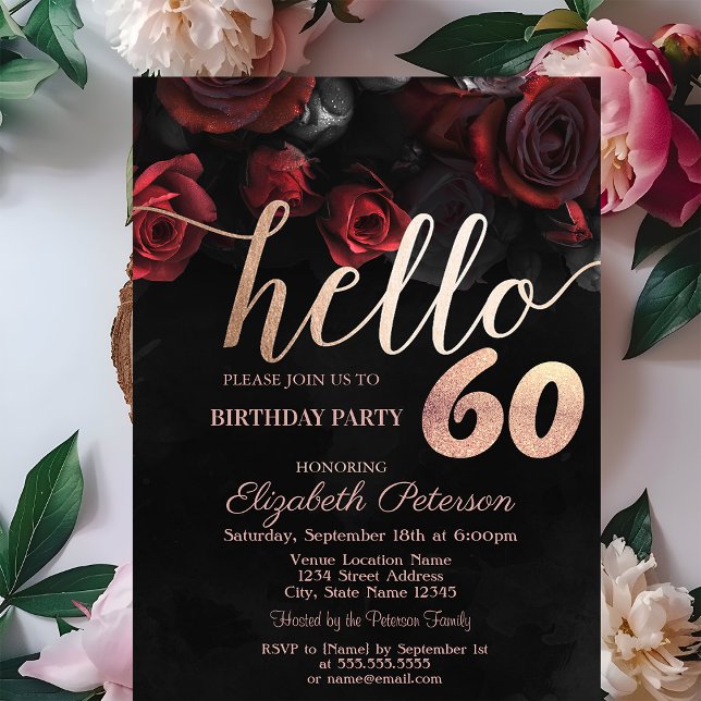 Chic Red Roses Black 60th Birthday Party Invitation (Creator Uploaded)
