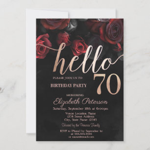 Chic Red Roses Black 70th Birthday Party Invitation