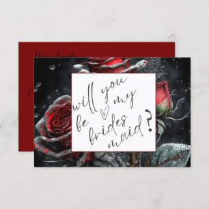 Chic Red Roses Black Bridesmaid Card