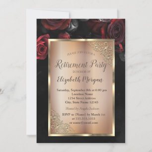 Chic Red Roses Black Retirement Party Invitation