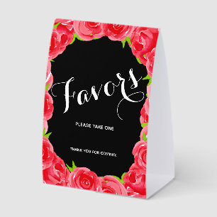 Chic Red Roses Bridal Shower Favors Paper Table Tent