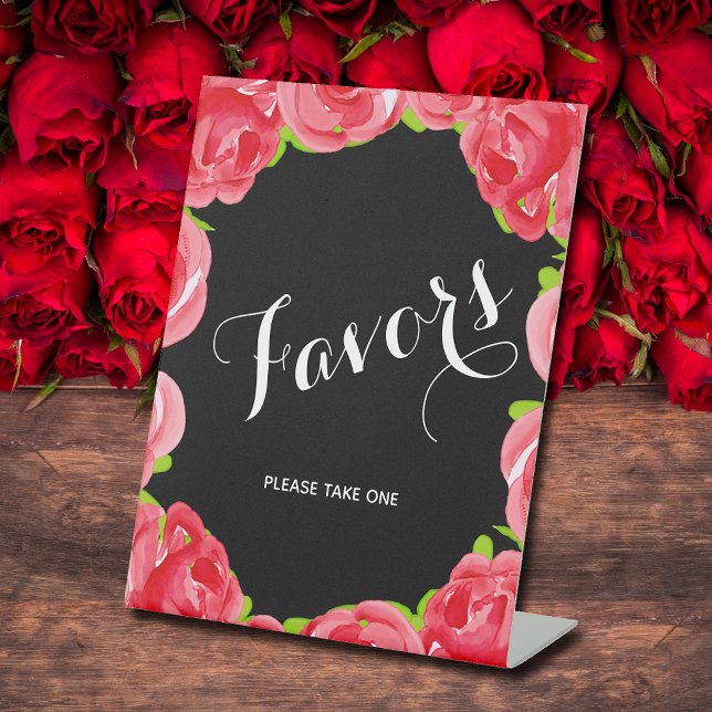 Chic Red Roses Bridal Shower Favors Pedestal Sign (Favors pedestal signs for your bridal shower (more in our collection))