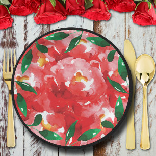 Chic Red Roses Collage Floral Paper Plates