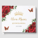 Chic Red Roses Floral Butterflies Gold Quinceanera Guest Book<br><div class="desc">Coordinate your party with this elegant personalized Red Roses Floral Guest Book! Personalize it easily and quickly, simply click the customize it further button to edit the texts, change fonts and fonts colors. Featuring beautiful watercolor red roses and red and gold butterflies. Matching items available in store. (c) Somerset Fine...</div>