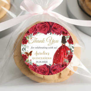 Chic Red Roses Floral Butterflies Princess Favor Classic Round Sticker