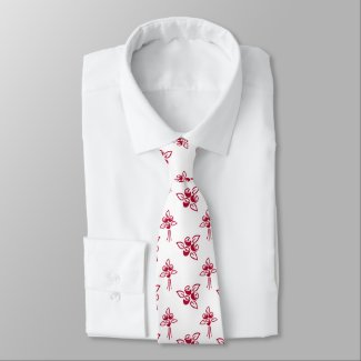 Chic Red Roses Floral Pattern on White Necktie