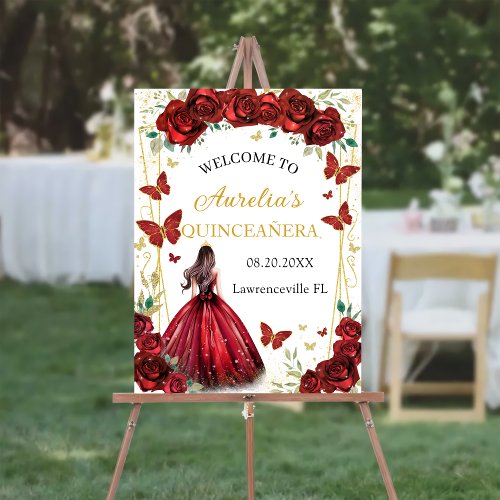 Chic Red Roses Floral Princess Quinceaera Welcome Foam Board