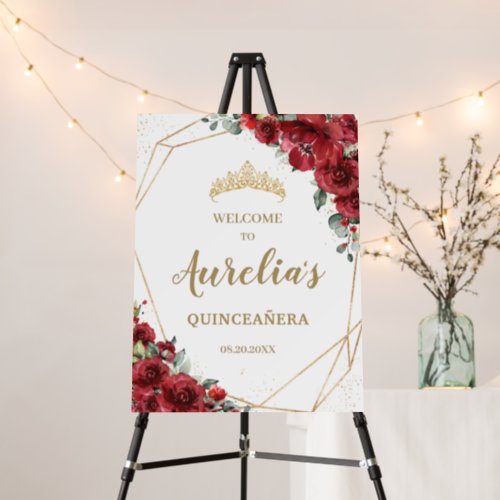 Chic Red Roses Floral Quinceaera Birthday Welcome Foam Board