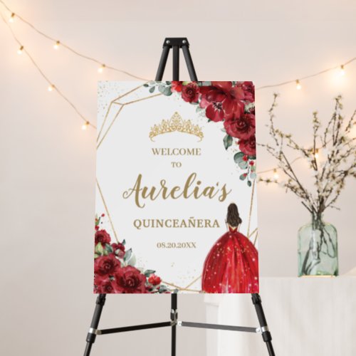 Chic Red Roses Floral Quinceaera Birthday Welcome Foam Board