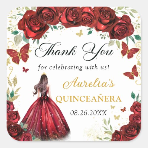 Chic Red Roses Floral Quinceaera Princess Sticker