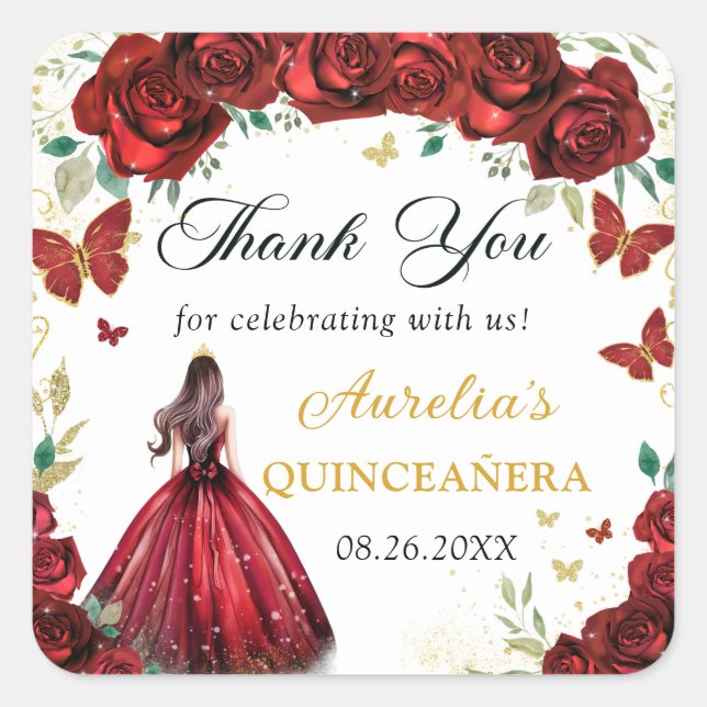 Chic Red Roses Floral Quinceañera Princess Sticker (Front)