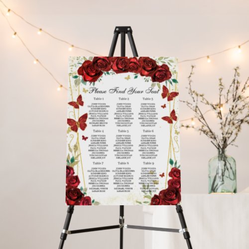 Chic Red Roses Floral Quinceaera Seating Chart Foam Board