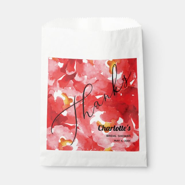 Chic Red Roses Floral Thank You Favor Bag (Front)