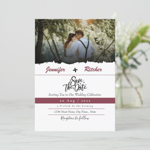 Chic Red Ruby save the date  place your photo Invitation