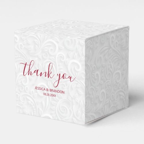 Chic Red Script Wedding Thank You Favor Box