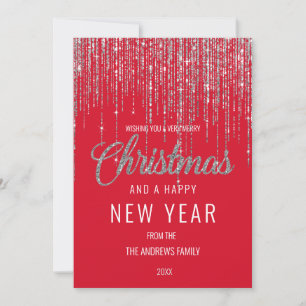 Chic Red Silver Glitter Fringe Curtain Christmas H Holiday Card