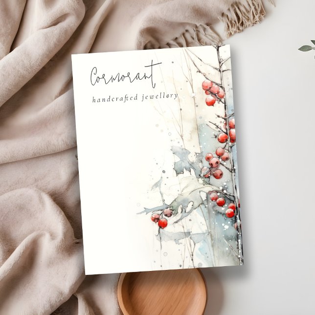 Chic Red Snow Winter Berries Blank Jewelry Holder Business Card (Creator Uploaded)