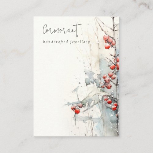Chic Red Snow Winter Berries Blank Jewelry Holder Business Card