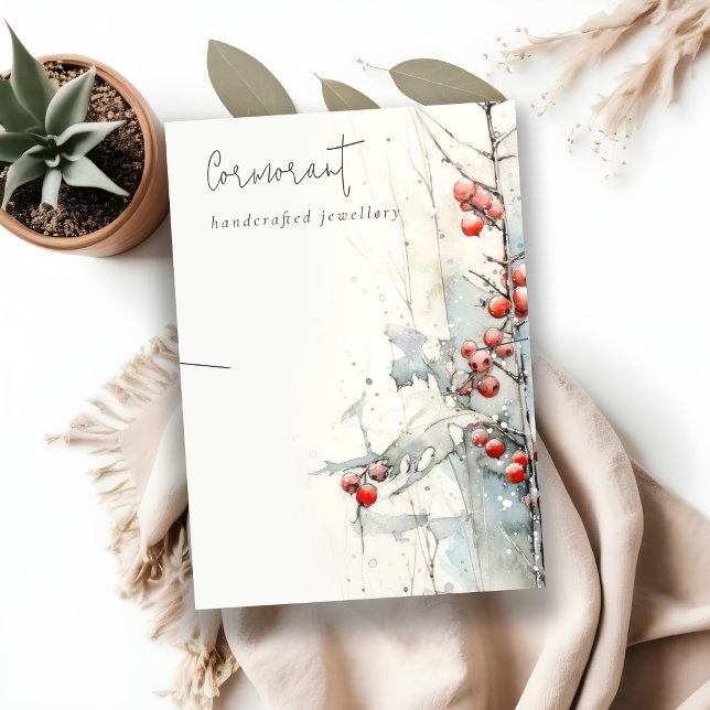 Chic Red Snow Winter Berries Necklace Holder Business Card (Creator Uploaded)