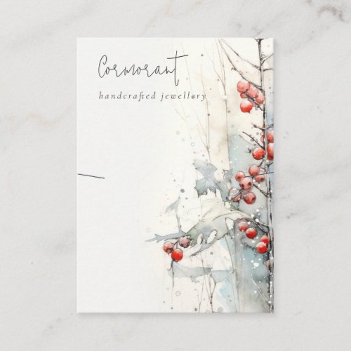 Chic Red Snow Winter Berries Necklace Holder Business Card