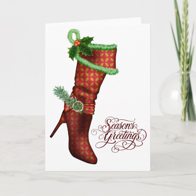 Chic Red Stocking Christmas Cards (Front)