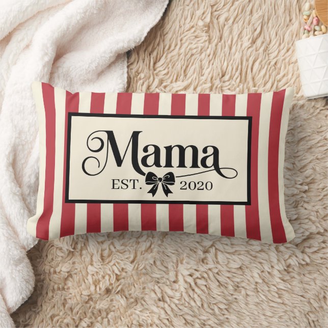 Chic Red Striped Custom Mama Keepsake Lumbar Pillow (Blanket)
