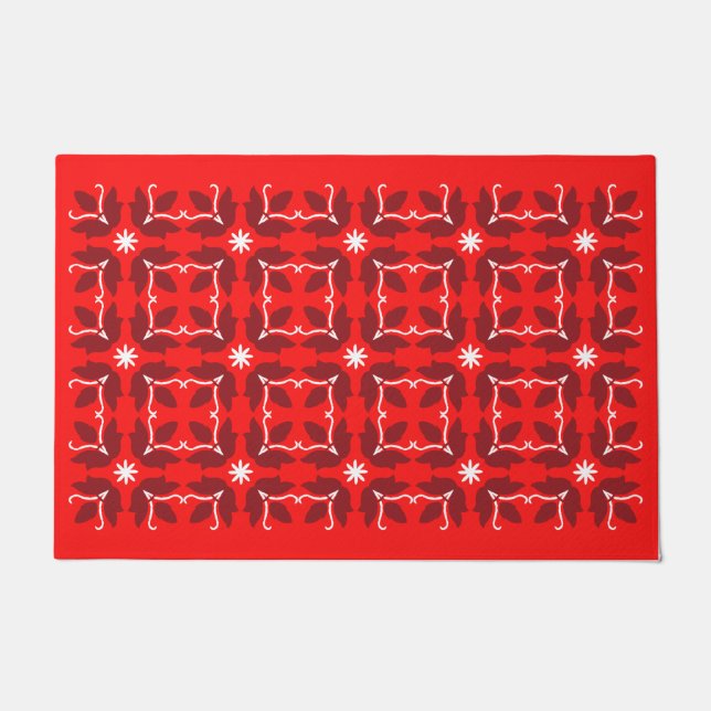 Chic Red Tile Flowers Pattern Large Door Mat (Front)