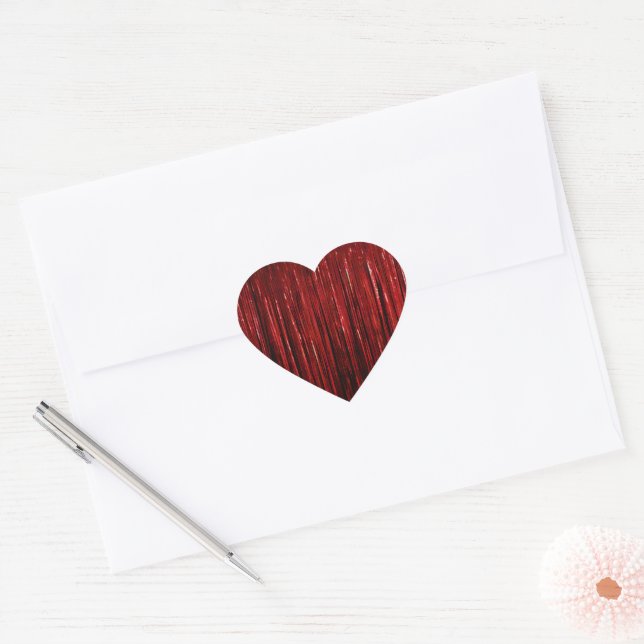 Chic Red Tinsel Stripes Heart Sticker (Envelope)