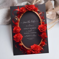 Chic Red Turkish Roses golden Frame Save The Date
