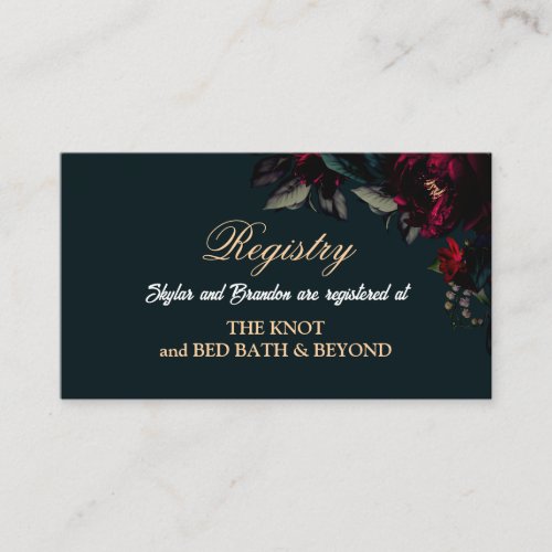 Chic red turquoise floral moody wedding registry  enclosure card