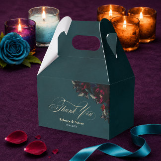 Chic Red Turquoise Moody Gothic Floral Wedding Favor Boxes