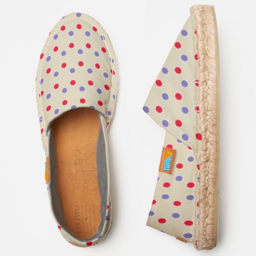 Chic Red Violet Dot Pattern on Beige Modern Trendy Espadrilles