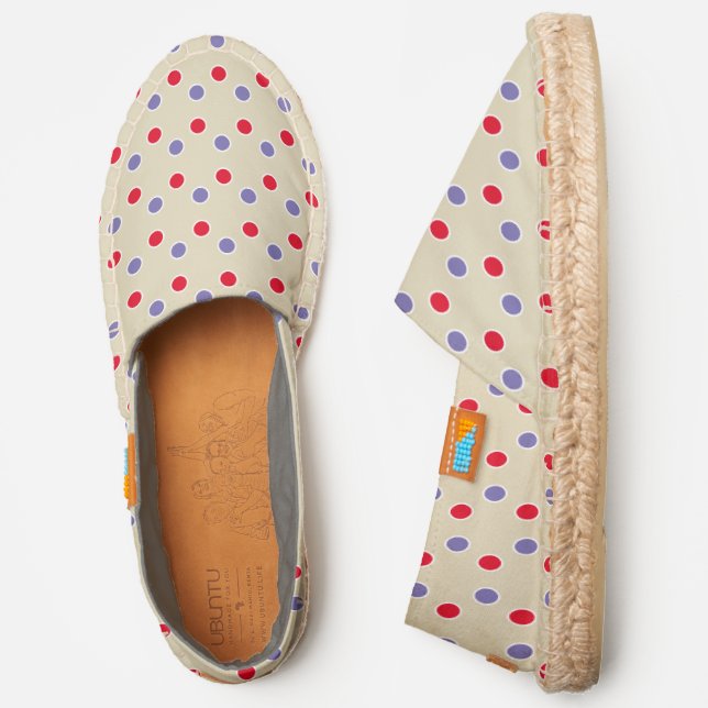 Chic Red Violet Dot Pattern on Beige Modern Trendy Espadrilles (Side)