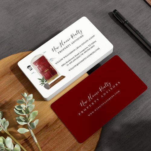 Chic Red Watercolor Front Door Entranceway Design Business Card