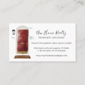 Chic Red Watercolor Front Door Real Estate Photo Business Card (Front)
