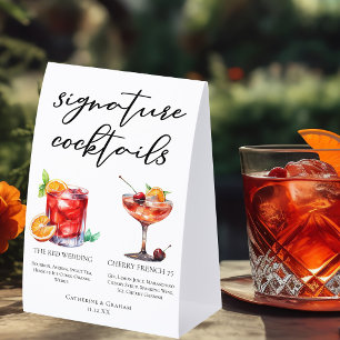 Chic Red Wedding Signature Cocktails Menu Paper Table Tent