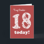 Chic Red, White 18th Birthday for Grandson Card<br><div class="desc">A chic Deep Red Eighteenth Birthday Card for a Grandson,  with the number 18 in White,  filled with a pattern of number '18's in Deep Red; from a digital design by Judy Adamson. You can change the inside message if you wish.</div>