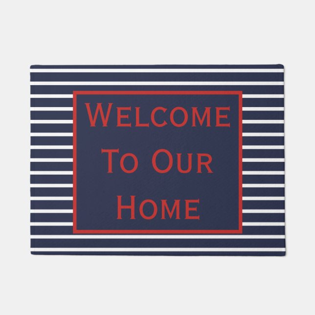 Chic Red White and Blue Welcome Doormat (Front)