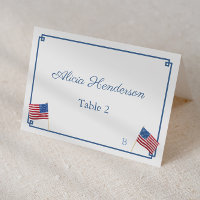 Chic Red White Blue USA Flag Wedding Place Card