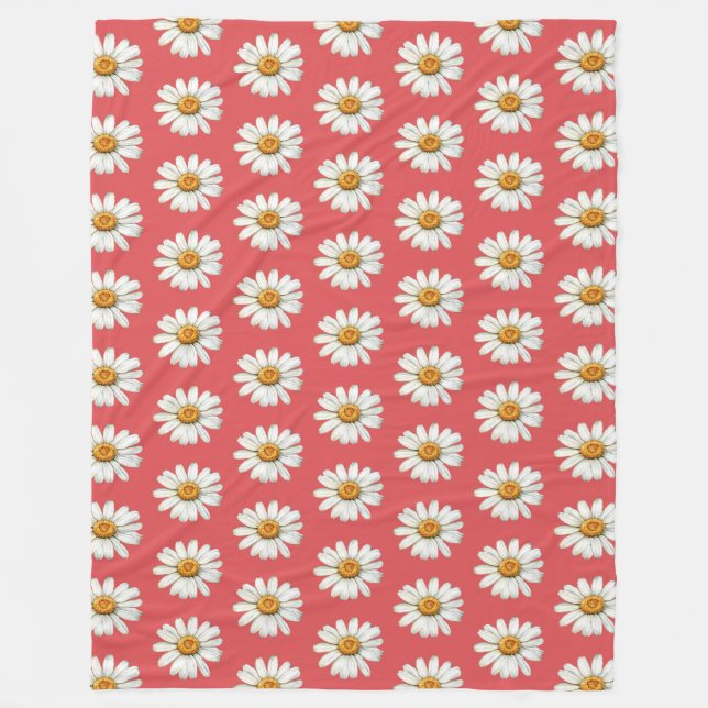 Chic Red White Daisy Flowers Birthday Fleece Blanket (Front)